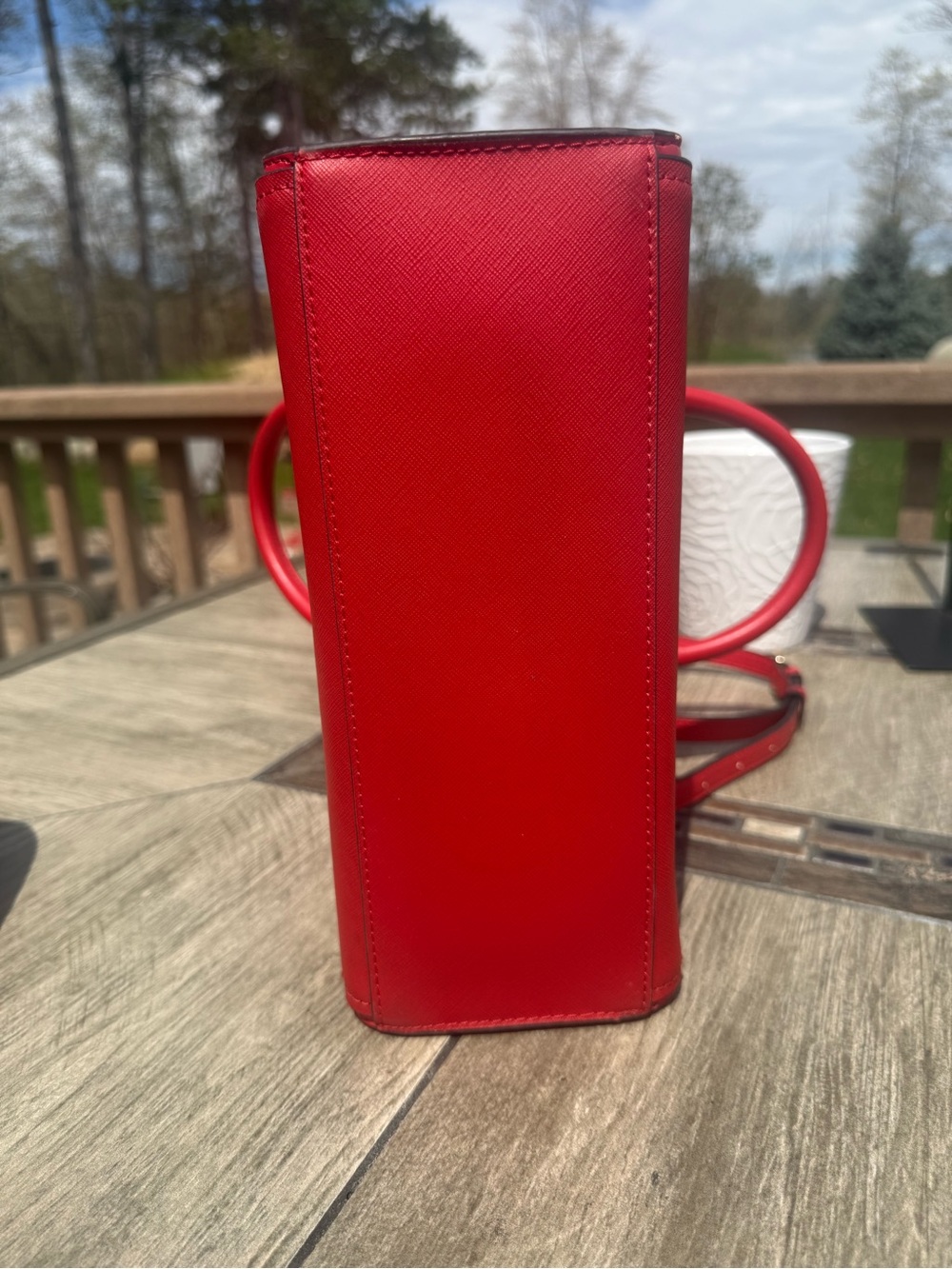 EUC Michael Kors Hope Red Saffiano Satchel Crossbody with Detachable Strap - Picture 8 of 11